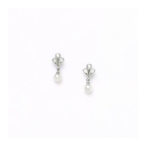 14K White Gold genuine pearl and cz earrings screw back Size: Actual Image