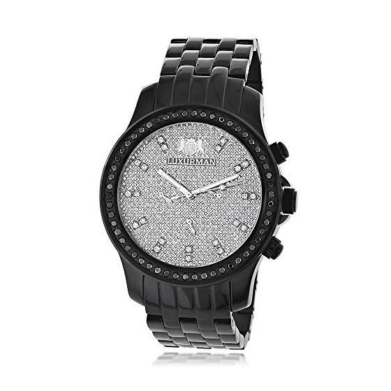 Luxurman Black Diamond Watch 2.25ct Mens Black Tone Stainless Steel Case 1