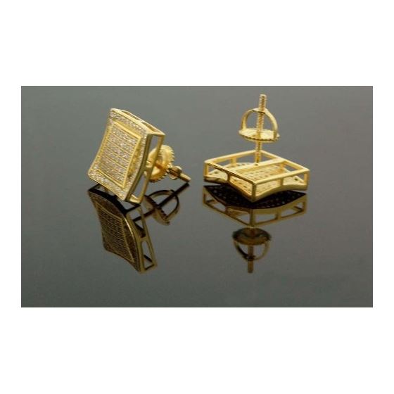 .925 Sterling Silver Yellow Square White Crystal Micro Pave Unisex Mens Stud Earrings 3