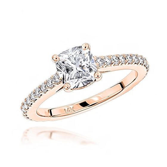 Ladies Classic 14K Cushion Natural Diamond Engagem