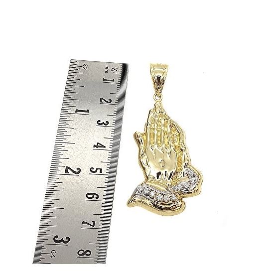 Mens 10K Yellow Gold Iced Out Praying Hands CZ P-3