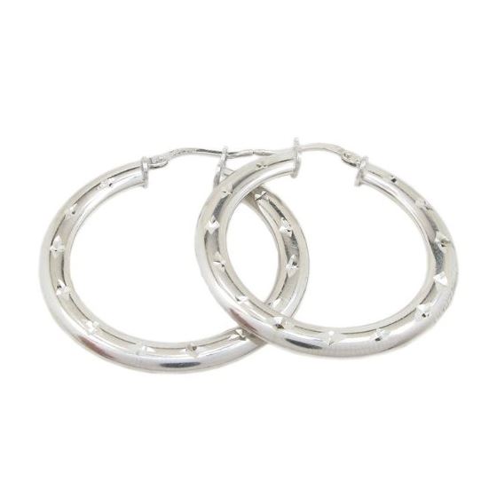 Round silver diamond cut hoop earring SB76 34mm tall and 33mm wide 1