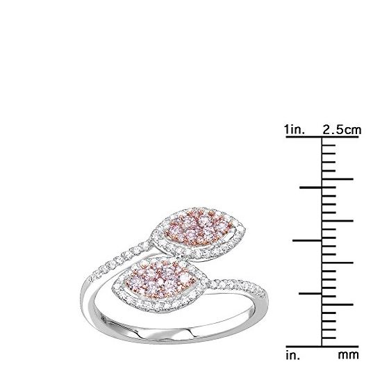 14K White Pink Diamond Leaf Ring For Women Flora-3