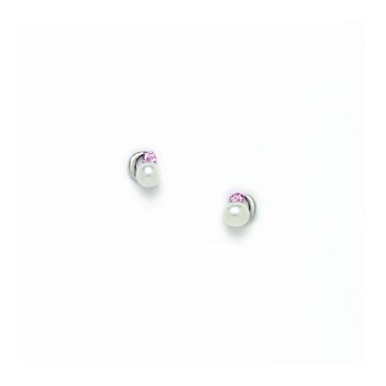 14K White Gold genuine pearl and cz earrings screw back Size: Actual Image