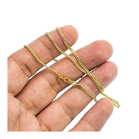 14K YELLOW Gold SOLID ITALY CUBAN Chain - 16 Inches Long 2.1MM Wide 3