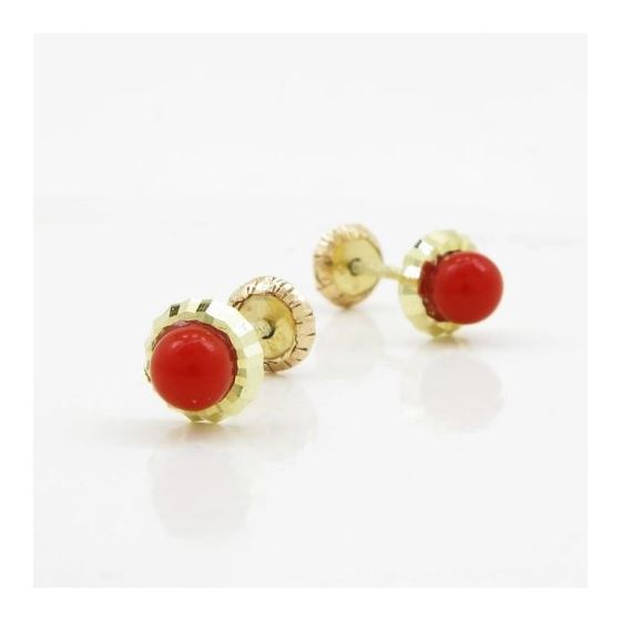 14K Yellow gold Round fancy flower pearl stud earrings for Children/Kids web209 3