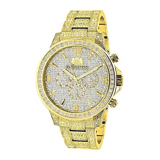 Iced Out Mens Diamond Watch 3Ct Yellow Gold Plated