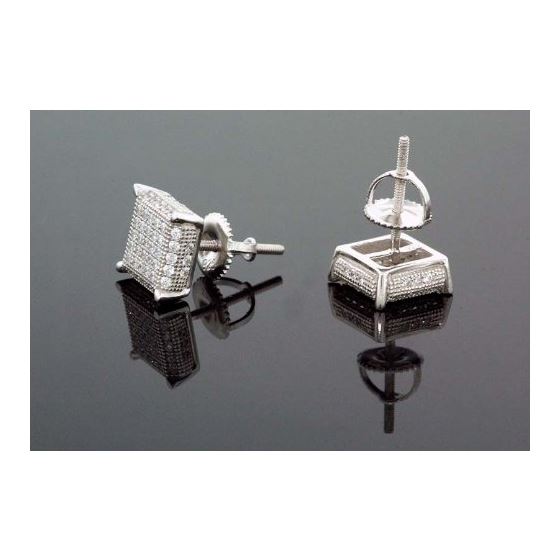 .925 Sterling Silver White Square White Crystal Micro Pave Unisex Mens Stud Earrings 3