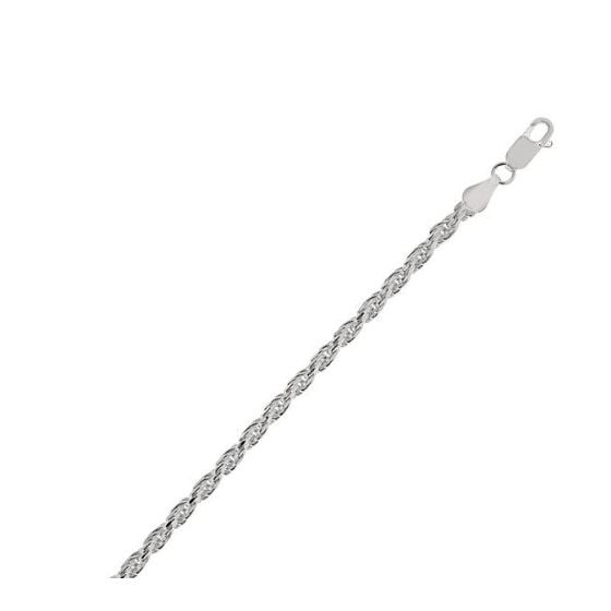 Silver with Rhodium Finish 3.6mm wide Diamond Cut Rope Chain with Lobster Clasp 8 1/2 Inch Long