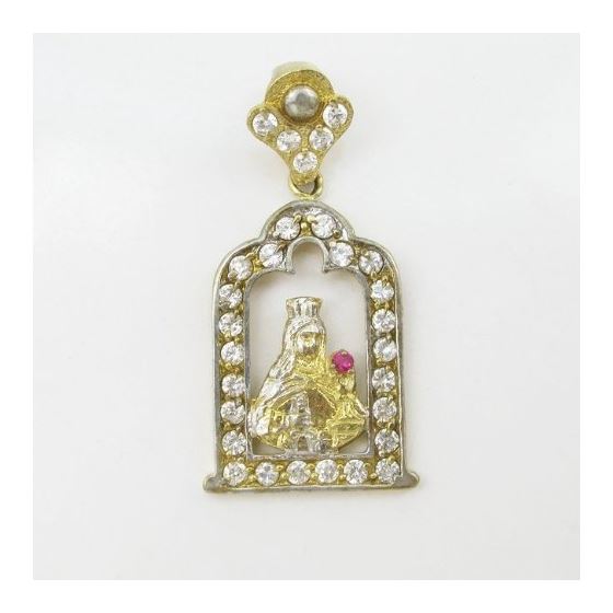 Mens 10k Yellow gold Red and white gemstone mary charm EGP48 3