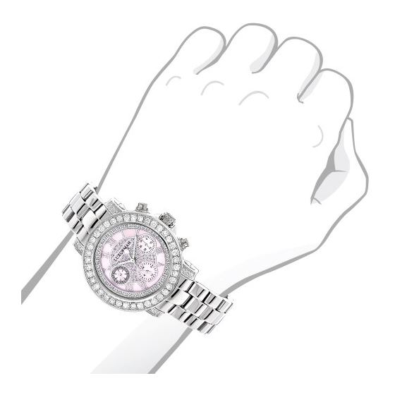 Luxurman Watches Ladies Diamond Watch 3ct Pink Genuine Diamonds Set on the Bezel 3