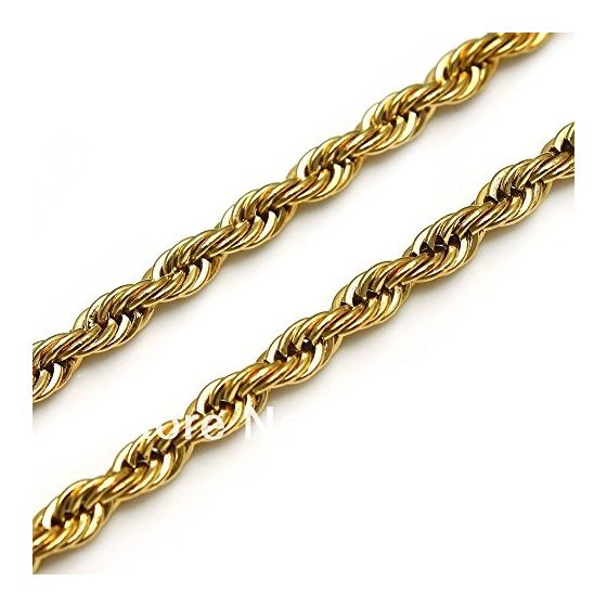 Mens 14K Yellow Gold Plated Rope Chain 4mm Wide 22 24 (24 Inches)