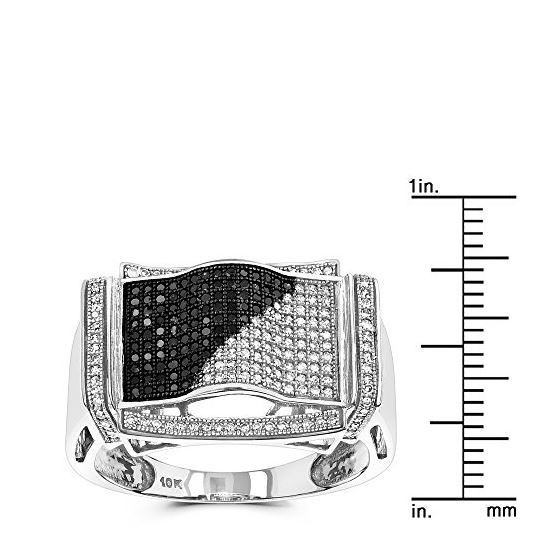 "10K Gold Black and White Mens Diamond Ring by LUXURMAN (0.6 Ctw