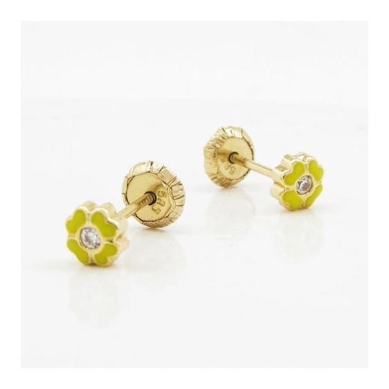 14K Yellow gold Flower cz stud earrings for Children/Kids web112 3