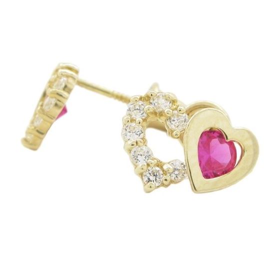 14K Yellow gold Dual heart cz stud earrings for Children/Kids web284 1