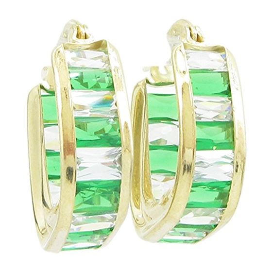 Womens 10k Yellow gold Green white cz hoop earring ELMI16 1