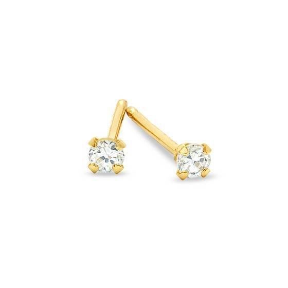 Unisex 14K Solid Yellow Gold 2mm CZ Round Cut Basket Set Earrings Free Box 40-1A Size unisex