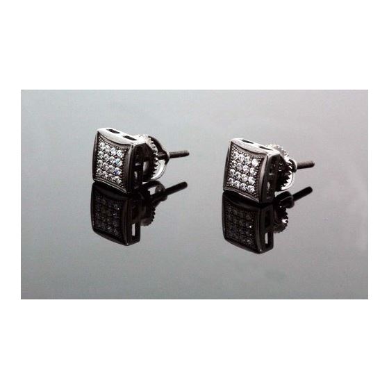 .925 Sterling Silver Black Square White Crystal Micro Pave Unisex Mens Stud Earrings 7mm 1