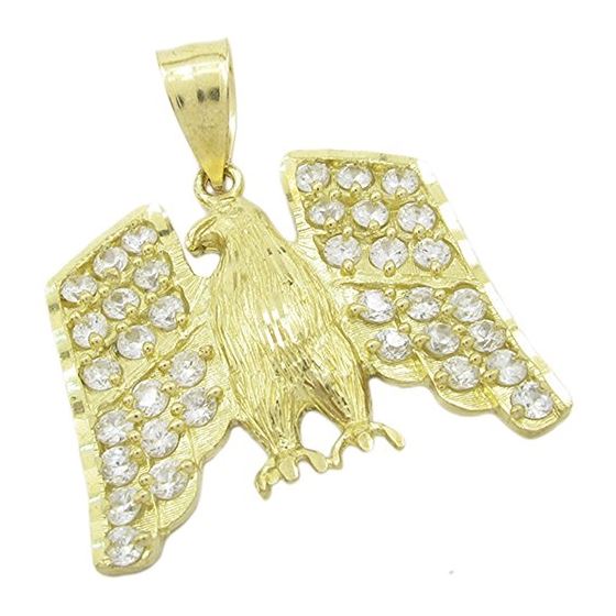 Mens 10k Yellow gold White gemstone eagle charm EGP78 1