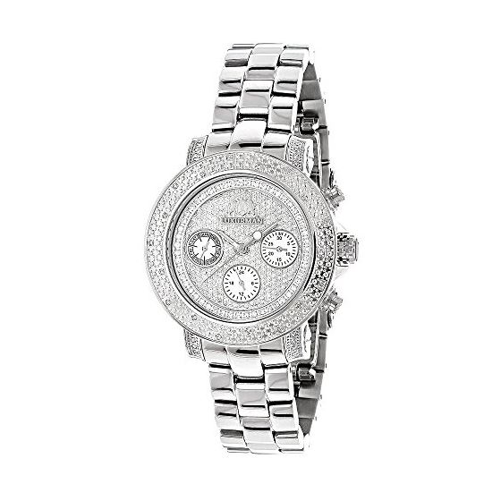 Iced Diamond Watches 0.3ct Luxurman Diamond Watch For Women White Gold Plated 1