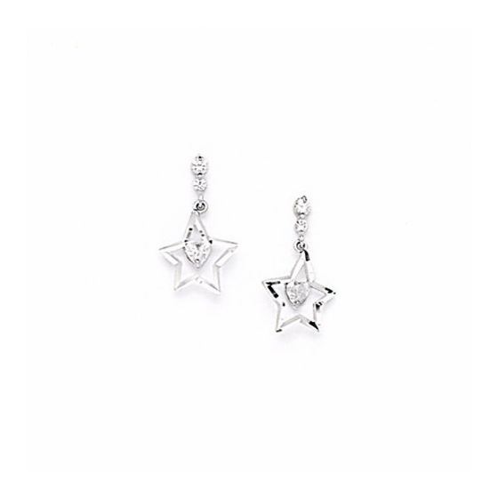 14K White Gold star oval drop shap with cz earrings screw back Size: Actual Image