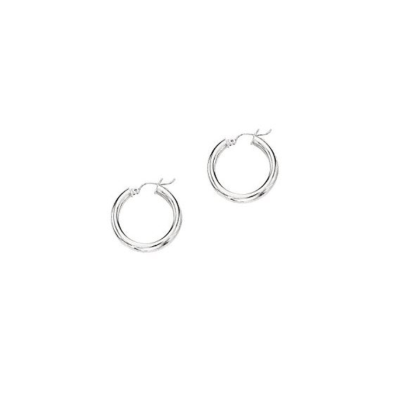 14K White Gold Ladies Shiny Hoop Earrings ER372