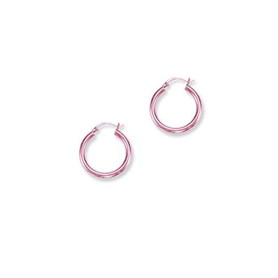 14K Pink Gold Ladies Shiny Hoop Earrings ER374