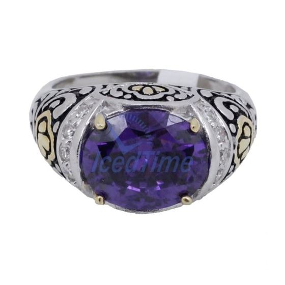 "Ladies .925 Italian Sterling Silver Purple Violet synthetic gemstone ring SAR6 6