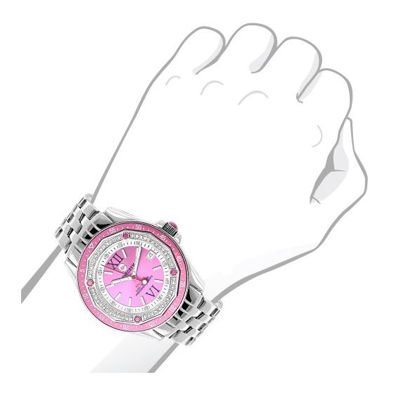 Ladies Real Diamond Watch: Centorum Falcon 0.50ct Pink Dial Leather Bands 3