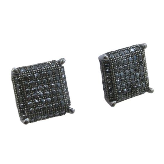 Mens .925 sterling silver Black 10 row square earring MLCZ73 4mm thick and 10mm wide Size 1