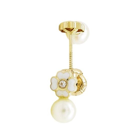 14K Yellow gold Flower pearl stud earrings for Children/Kids web93 1