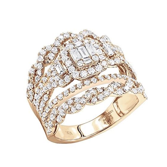 Unique 18K Gold Round And Baguette Diamond Band En