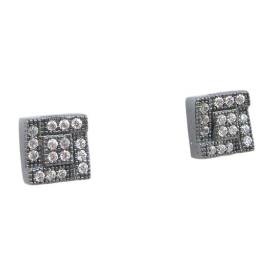 Mens .925 sterling silver White and black 4 row square earring MLCZ126 3mm thick and 6mm wide Size 1