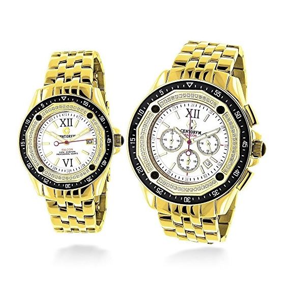 Matching His and Hers Yellow Gold Plated Diamond Watch Set 1.05ct by Centorum 1