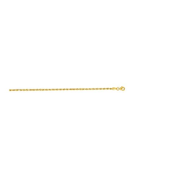 10K Yellow Gold 2.50mm Shiny Solid Diamond Cut Royal Rope Chain Bracelet with Lobster Clasp