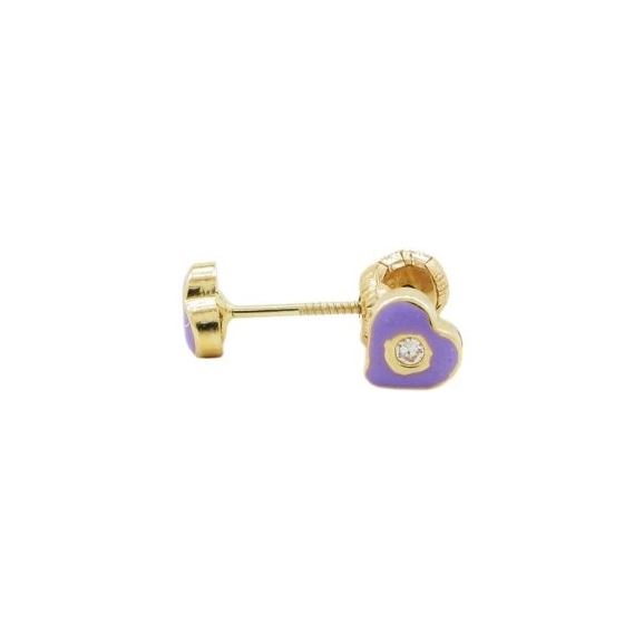 14K Yellow gold Heart cz stud earrings for Children/Kids web136 1