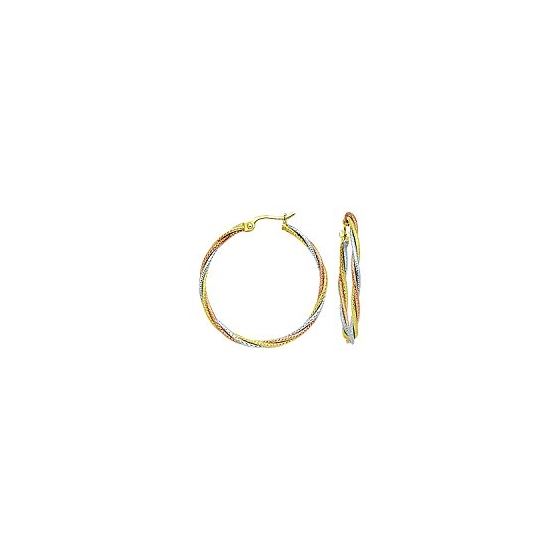 14K Tri-Color Gold Ladies Hoop Earrings ER680