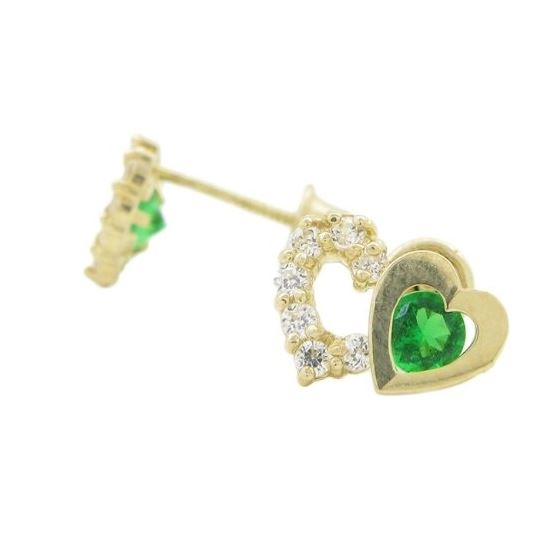 14K Yellow gold Dual heart cz stud earrings for Children/Kids web291 1