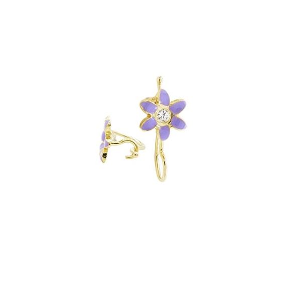 14K Yellow gold Flower cz hoop earrings for Children/Kids web34 1