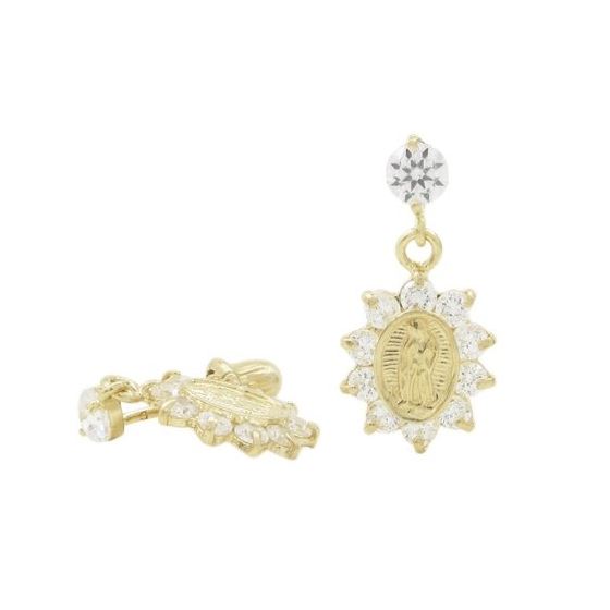 14K Yellow gold Oval mary cz chandelier earrings for Children/Kids web456 1
