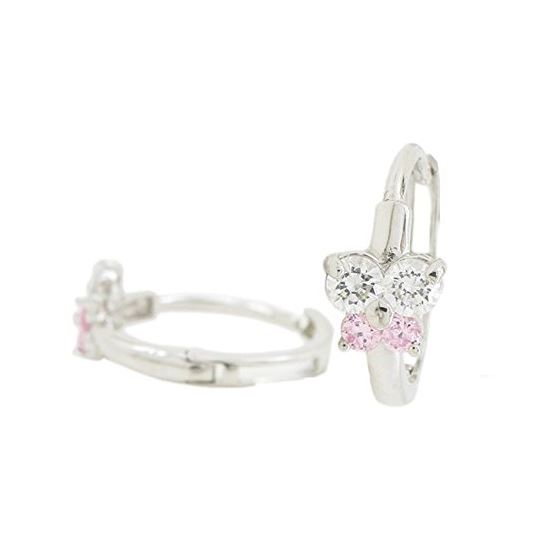 14K White gold Butterfly cz hoop earrings for Children/Kids web330 1