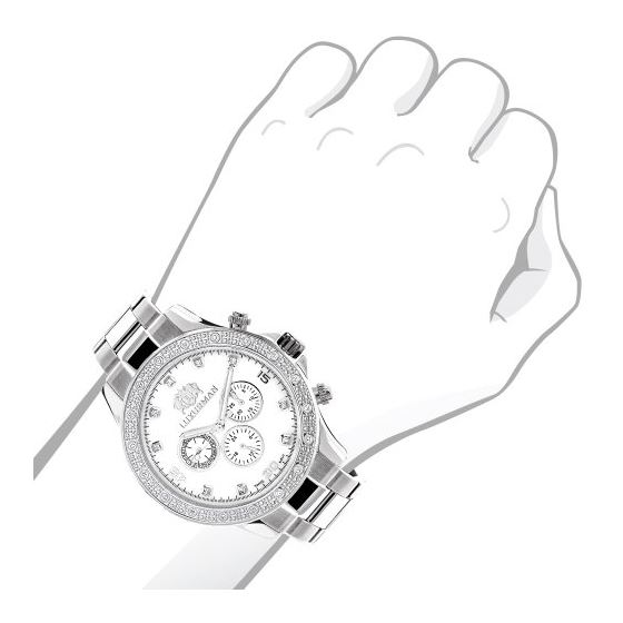 Luxurman Mens Real Diamond Watch 0.2ct White Gold Plated White MOP Liberty 3
