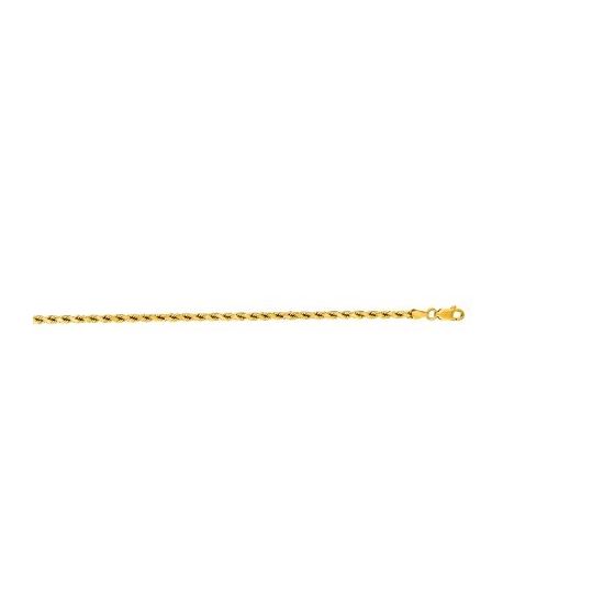 10K 22 inch long Yellow Gold 3.5mm wide Shiny Solid Diamond Cut Royal Rope Chain with Lobster Clasp