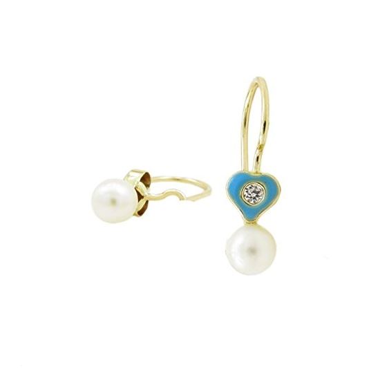 14K Yellow gold Heart and pearl hoop earrings for Children/Kids web55 1