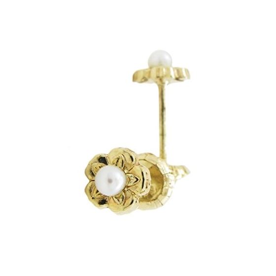 14K Yellow gold Flower pearl stud earrings for Children/Kids web214 1