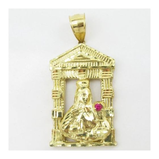 Mens 10k Yellow gold Red gemstone mary charm EGP52 3