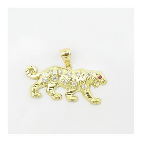 Mens 10k Yellow gold Red and white gemstone cougar charm EGP86 3