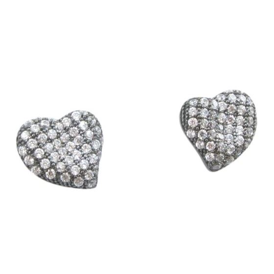 Womens .925 sterling silver Black and white heart earring MLCZ276 3mm thick and 9mm wide Size 1