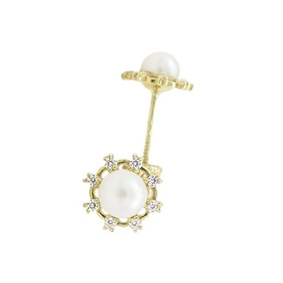 14K Yellow gold Round pearl fancy cz stud earrings for Children/Kids web522 1