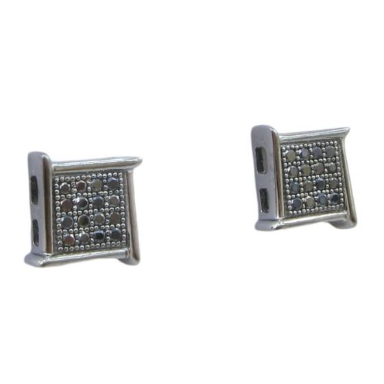 Mens .925 sterling silver Black 4 row square earring MLCZ142 3mm thick and 8mm wide Size 1